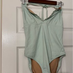 COPY - J CREW Long-torso ruched ruffle one-piece swimsuit in seersucker